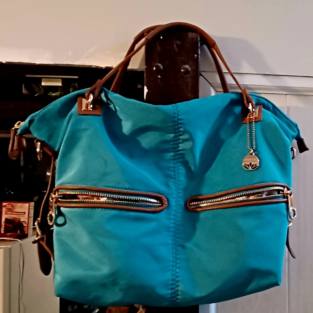 Big Buddha Turquoise Satchel Logo Print Crossbody Bag